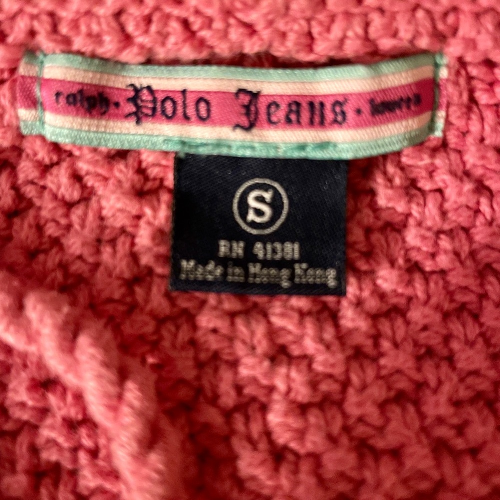 Vintage Polo Ralph Lauren Pink Cable Knit Hooded Sweater - Size Small - EUC 🌟 - Picture 13 of 15